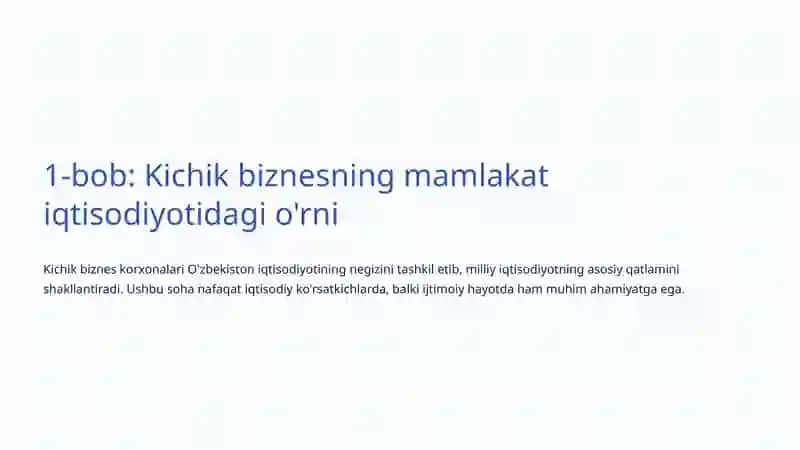 Kichik biznes va xususiy tadbirkorlik: O'zbekistonning iqtisodiy kelajagi 2
