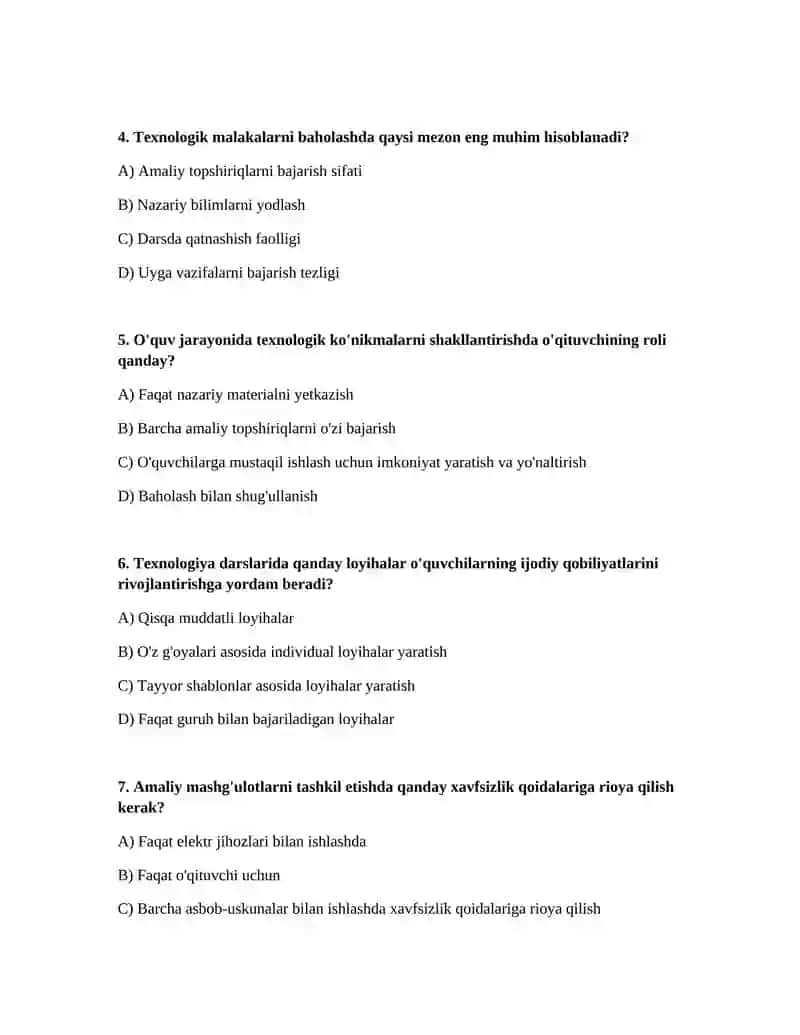 Texnologiya darslarida o'quv jarayonini tashkil etish 2