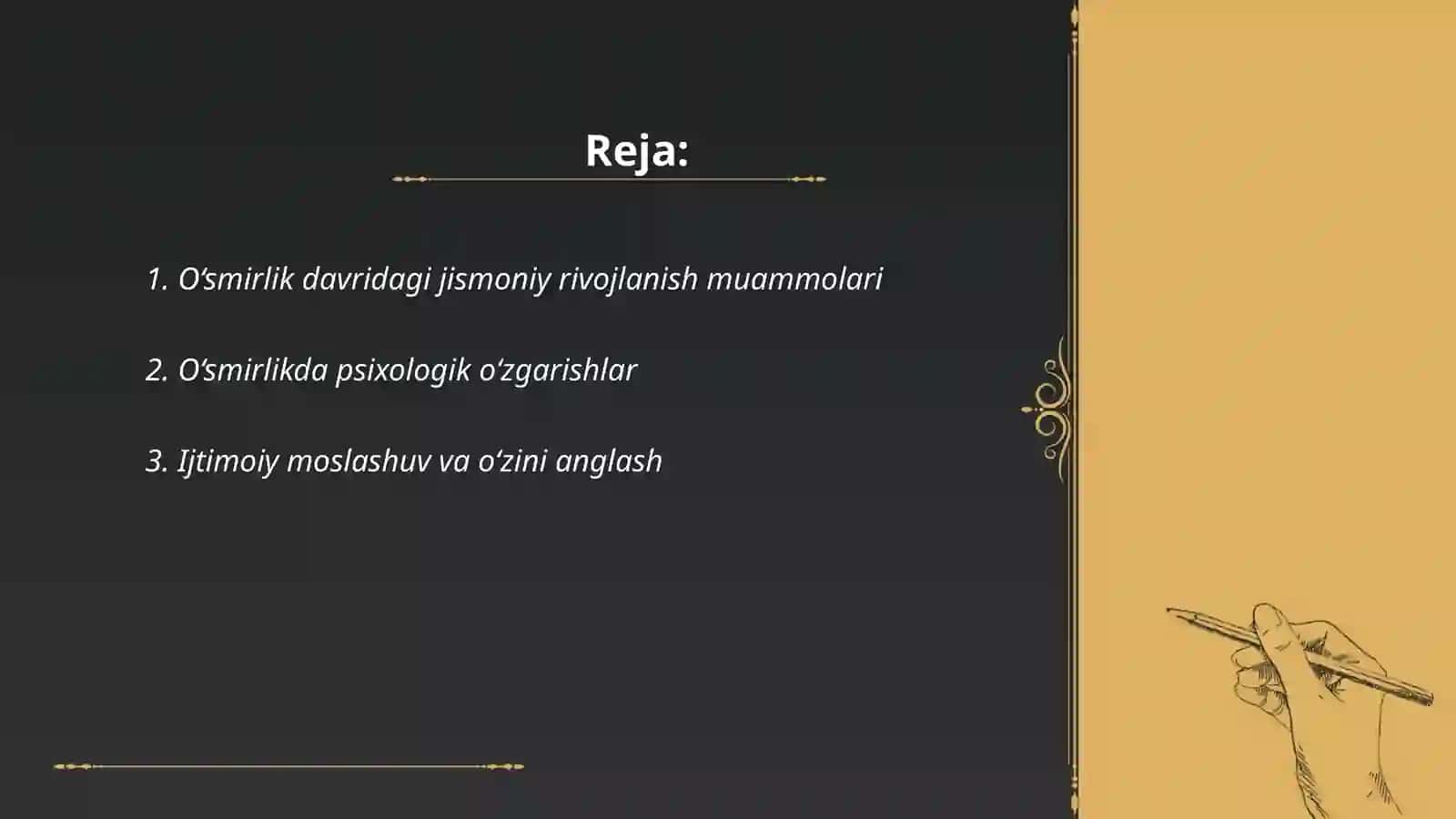 O‘smirlik davridagi muammolar òsmirlik tushunchalari 2
