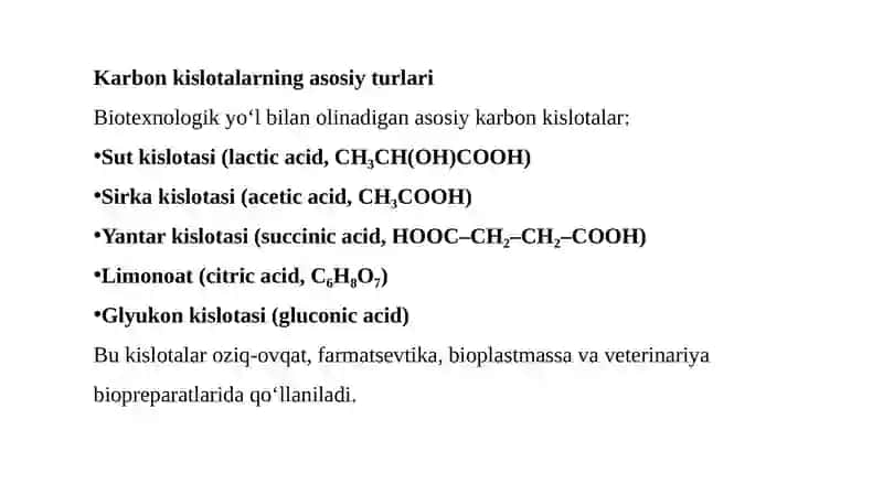 Biotexnologik usulda karbon kislotalarni olish va ular asosidagi biologik preparatlar 2