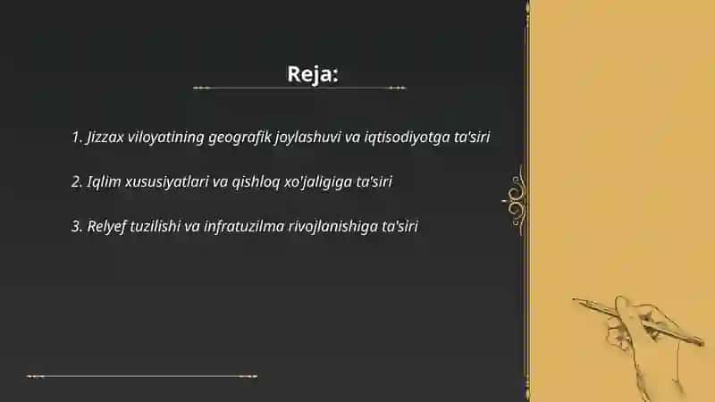 Jizzax viloyati tabiiy sharoiti va uning iqtisodiyotdagi ahamiyati 2