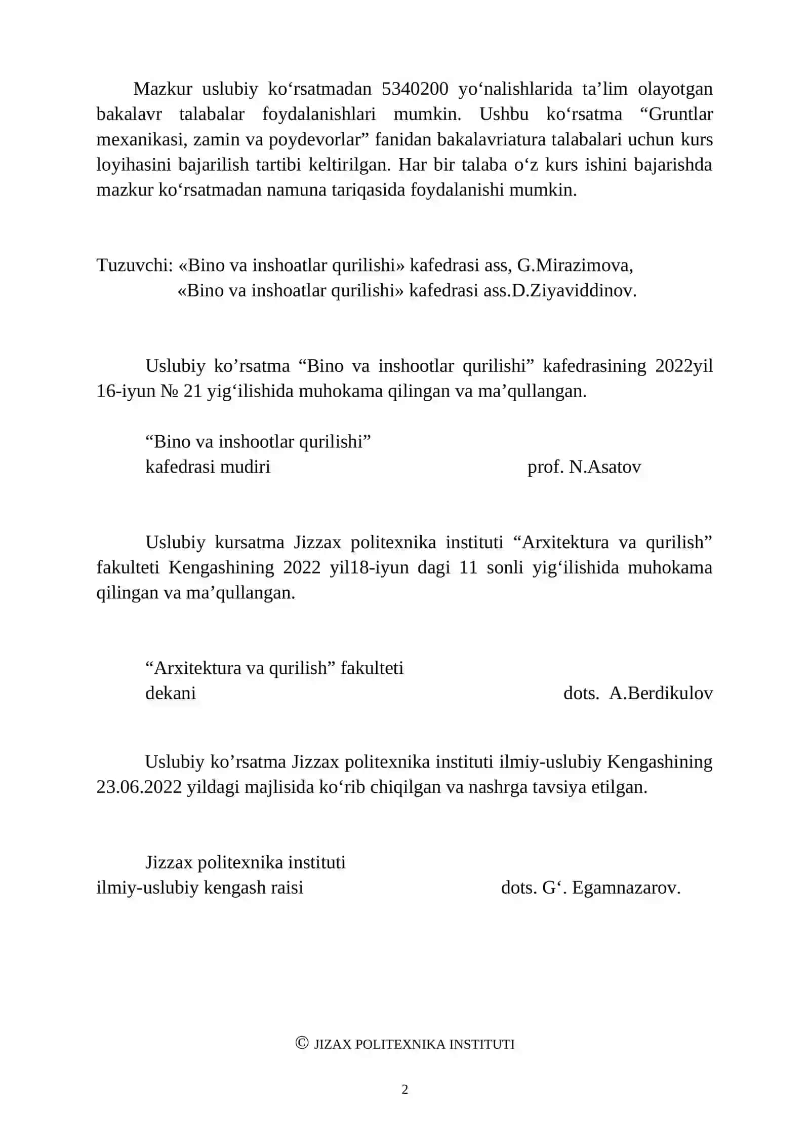 Gruntlar mexanikasi, zamin va poydevorlar fanidan kurs loyihasi 2