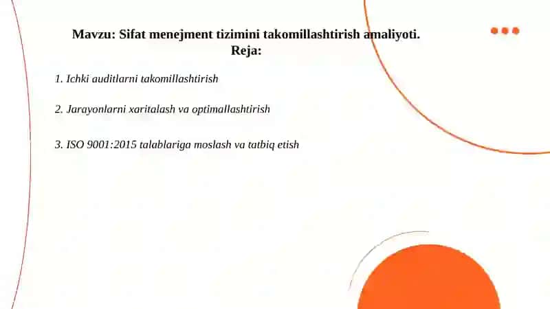 Sifat menejment tizimini takomillashtirish amaliyoti 2