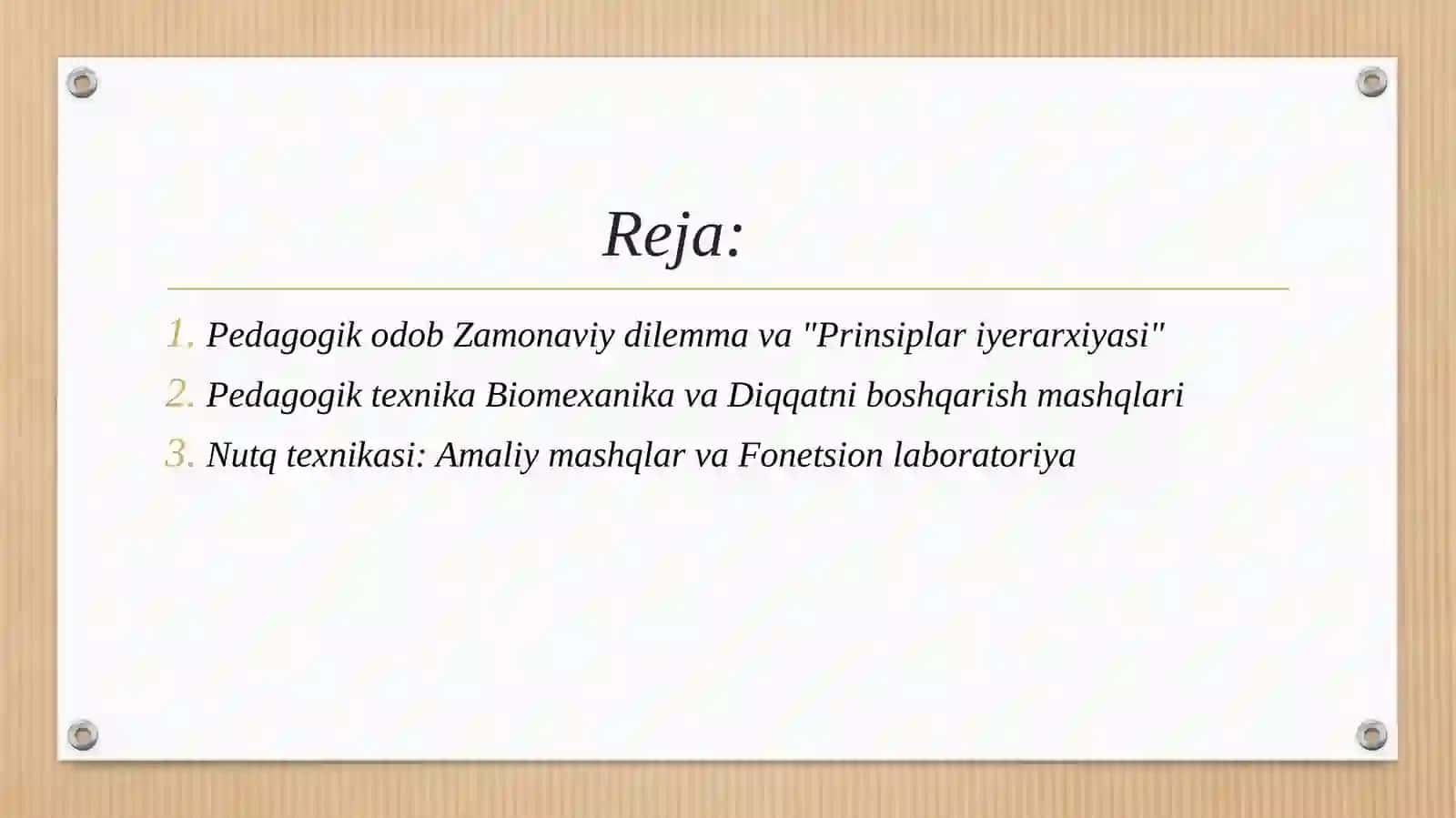 PEDAGOGIK ODOB. PEDAGOGNING MUOMALA ODOBI. PEDAGOGIK TEXNIKA. NUTQ TEXNIKASI VA MADANIYATI. 2