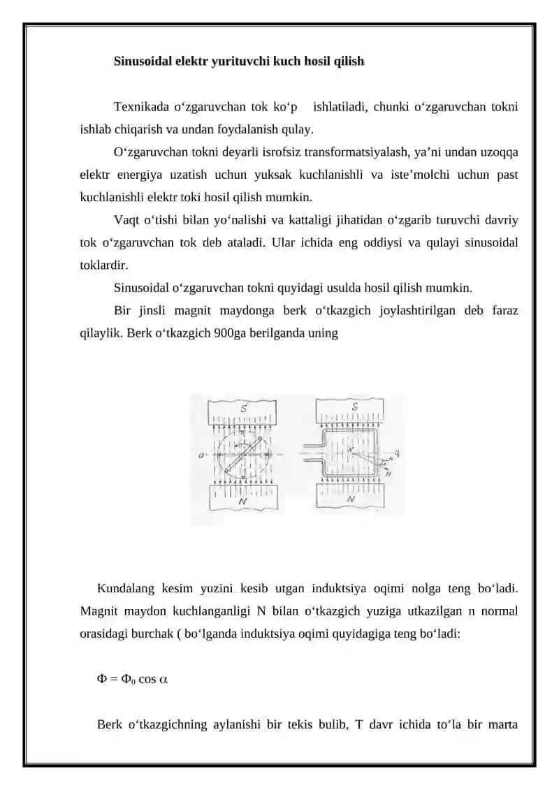 Sinusoidal elektr yurituvchi kuch hosil qilish 2
