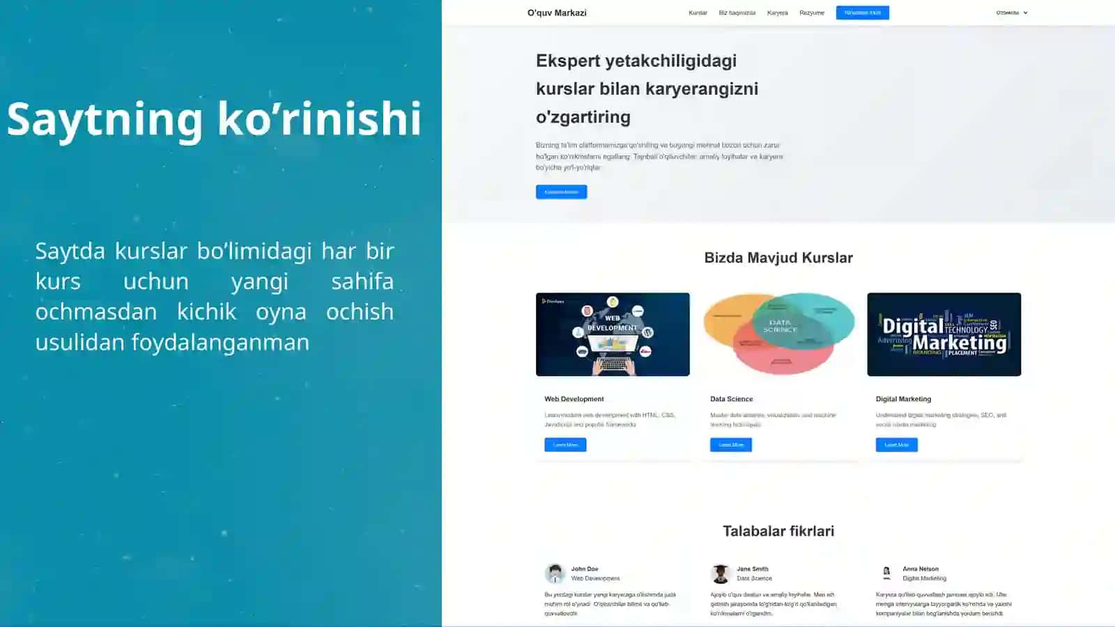O‘quv markazi faoliyatini yorituvchi veb ilova ishlab chiqish (Front end) 2