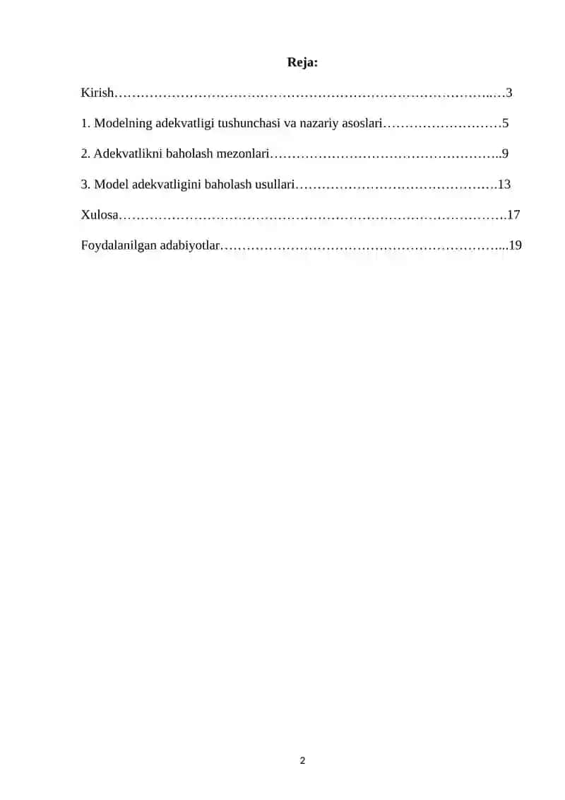 Modelning adekvatligi tushunchasi: baholash mezonlari va usullari 2