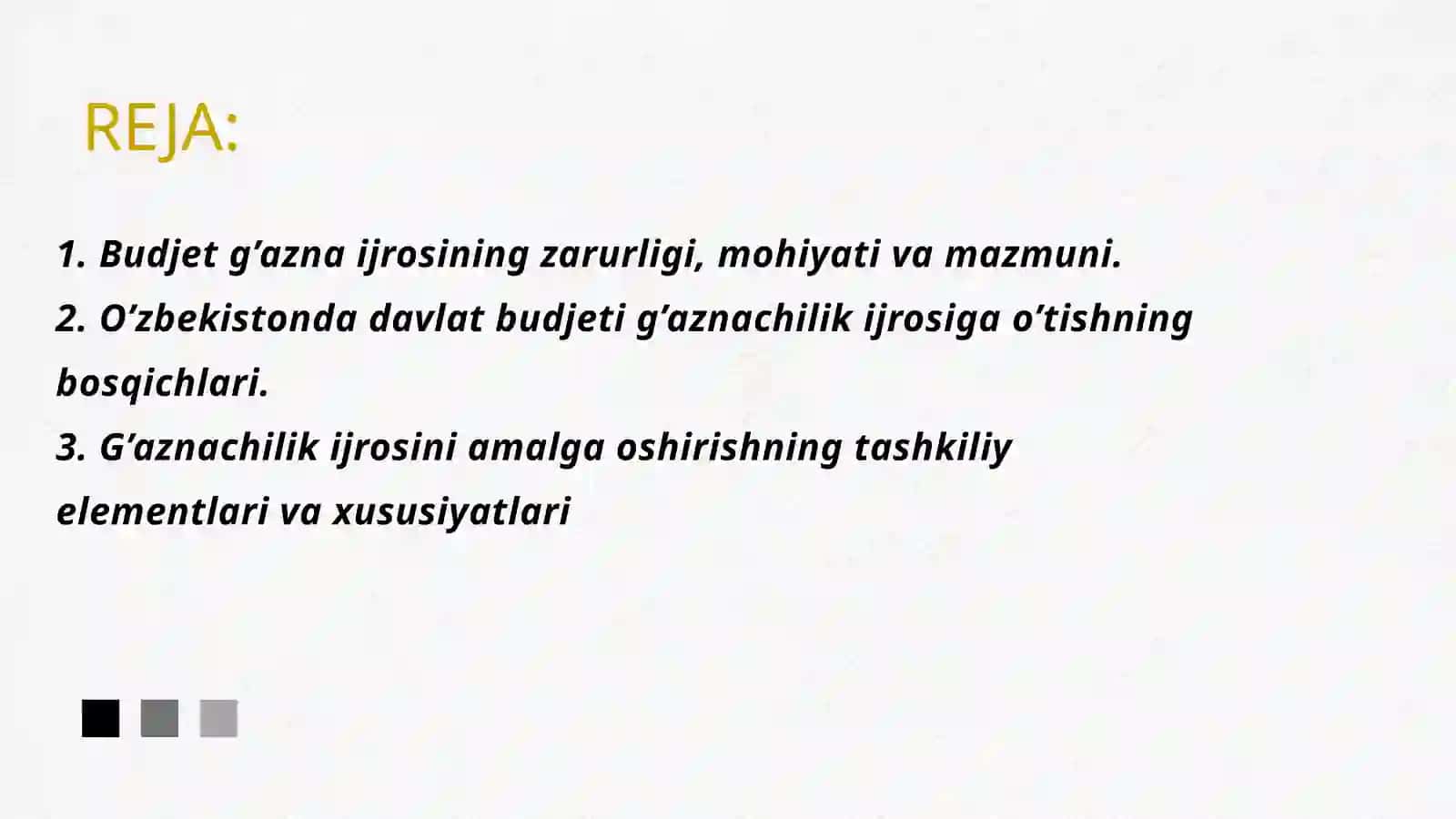 BUDJET TIZIMI BUDJETLARI G’AZNACHILIK IJROSINING NAZARIY JIHATLARI 2