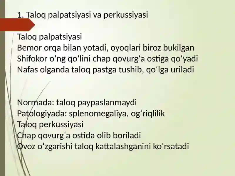 Taloq palpatsiyasi va perkussiyasi 2