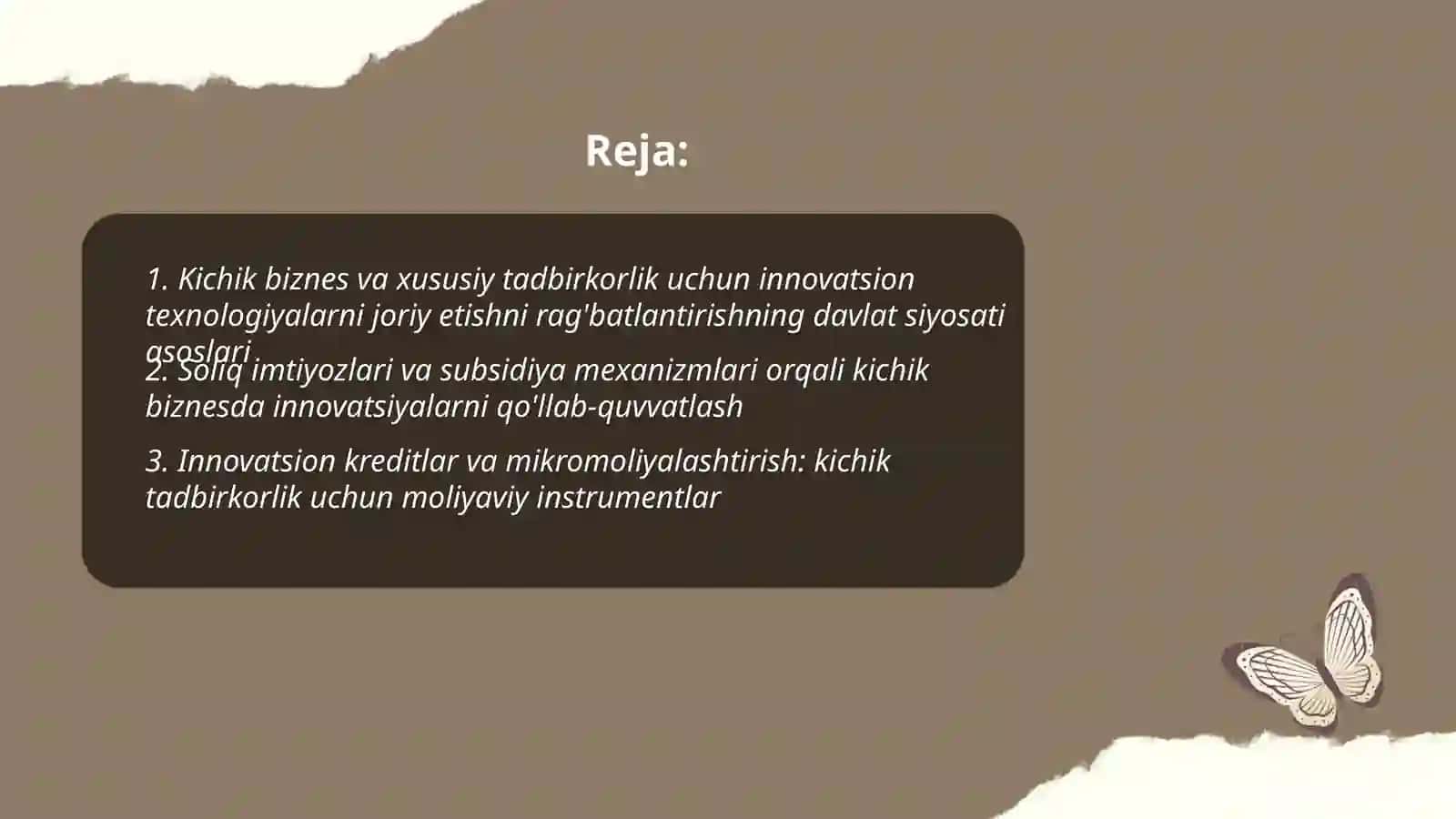 Kichik  biznes  va  xususiy  tadbirkorlik, innovatsion texnologiyalarni tadbig etish mexanizmi 2