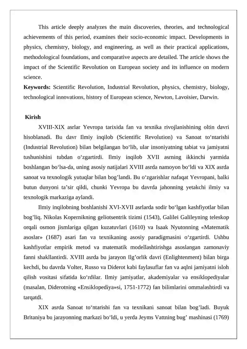 XVIII-XIX asrlarda Yevropada fan va texnikaning rivojlanishi 2