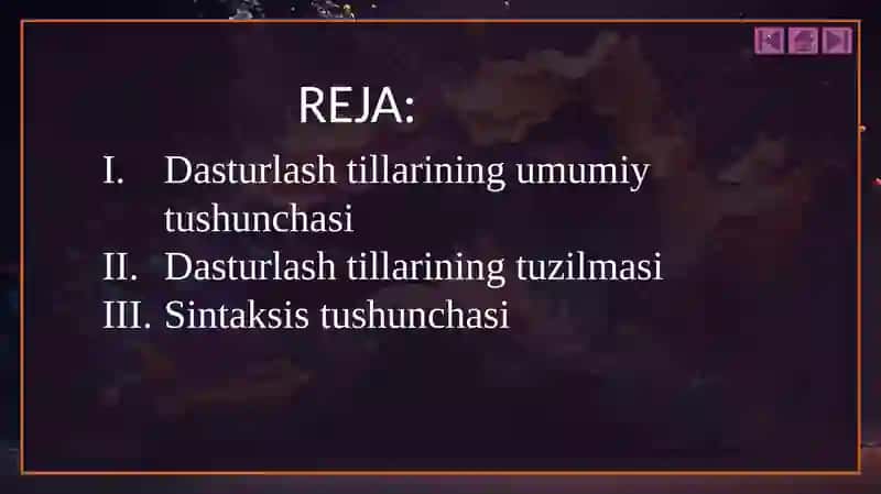 Ma‘ruza-3:Dasturlash tillarining tuzilmasi va sintaksisi 2