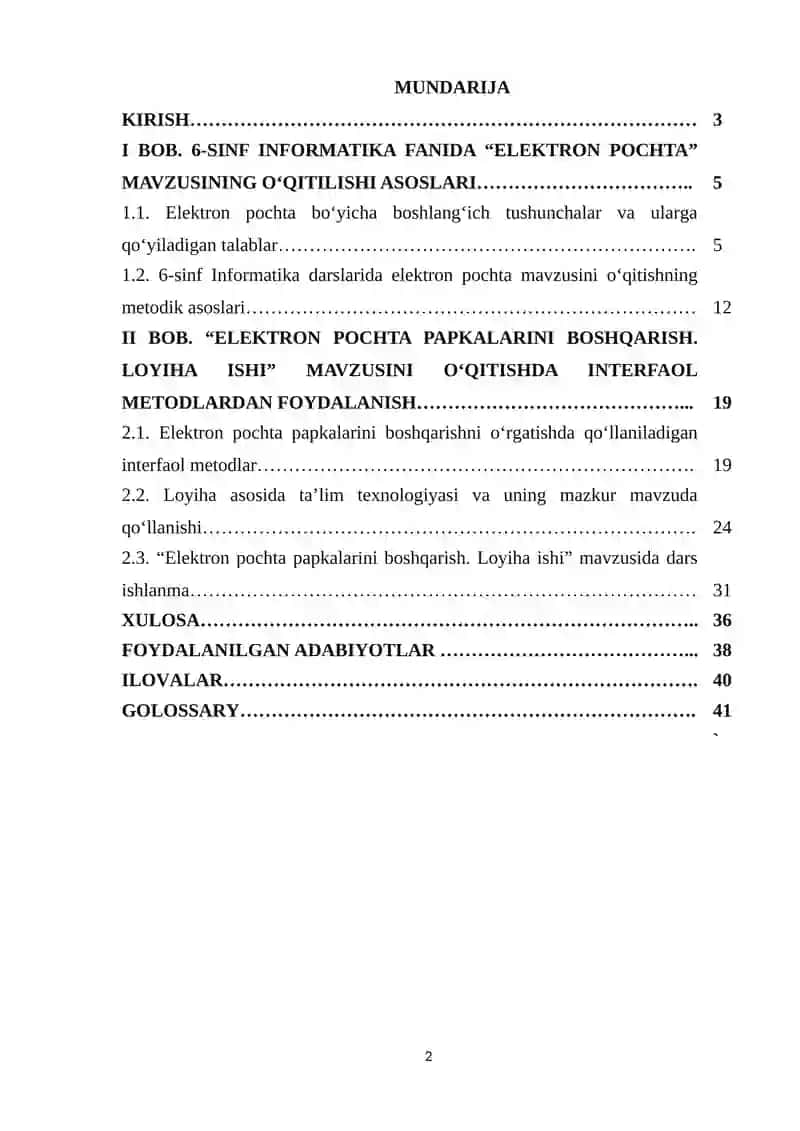 Umumiy orta talim maktablarining 6-sinfida Informatika va AT fanidan “Elektron pochta papkalarini boshqarish. Loyiha ishi” o‘qitishda interfaol metodlardan foydalanish 2