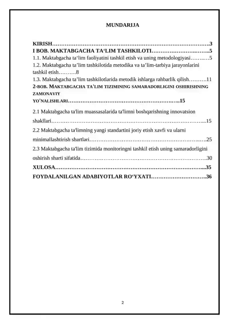 MAKTABGACHA TA’LIM TASHKILOTINI TASHKIL ETISH VA UNI BOSHQARISH 2