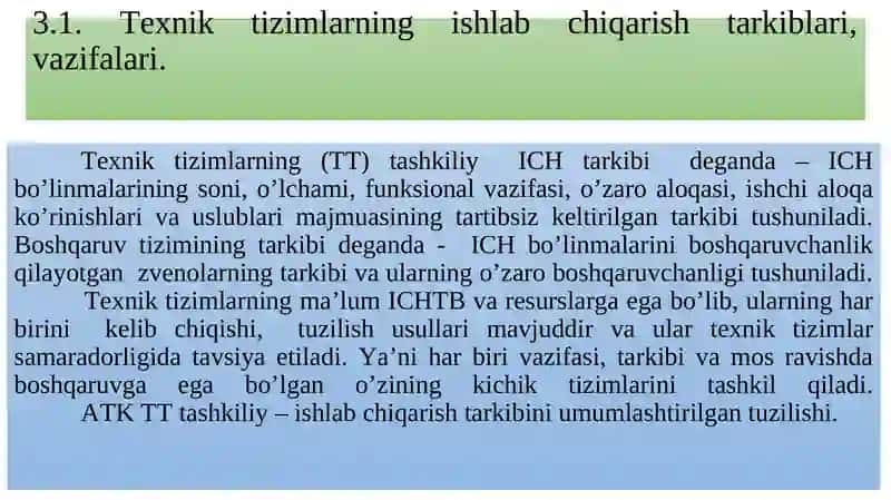 Texnik tizimlar va ularning ishlab chiqarish tarkiblari 2