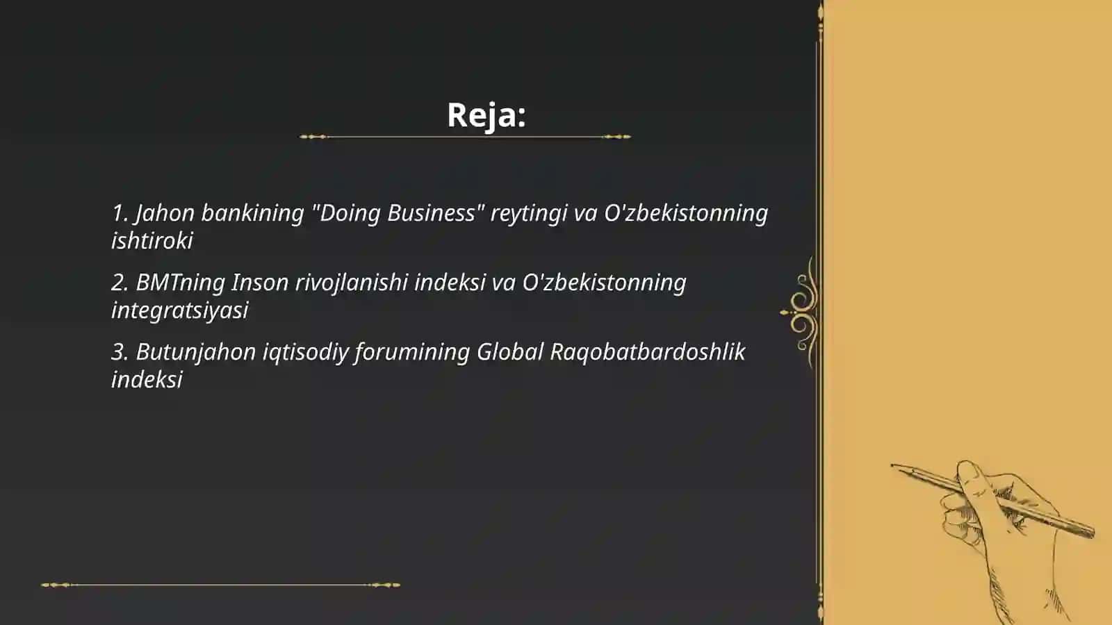 Iqtisodiy va ijtimoiy sohadagi ustuvor xalqaro reytinglar va ularga 2