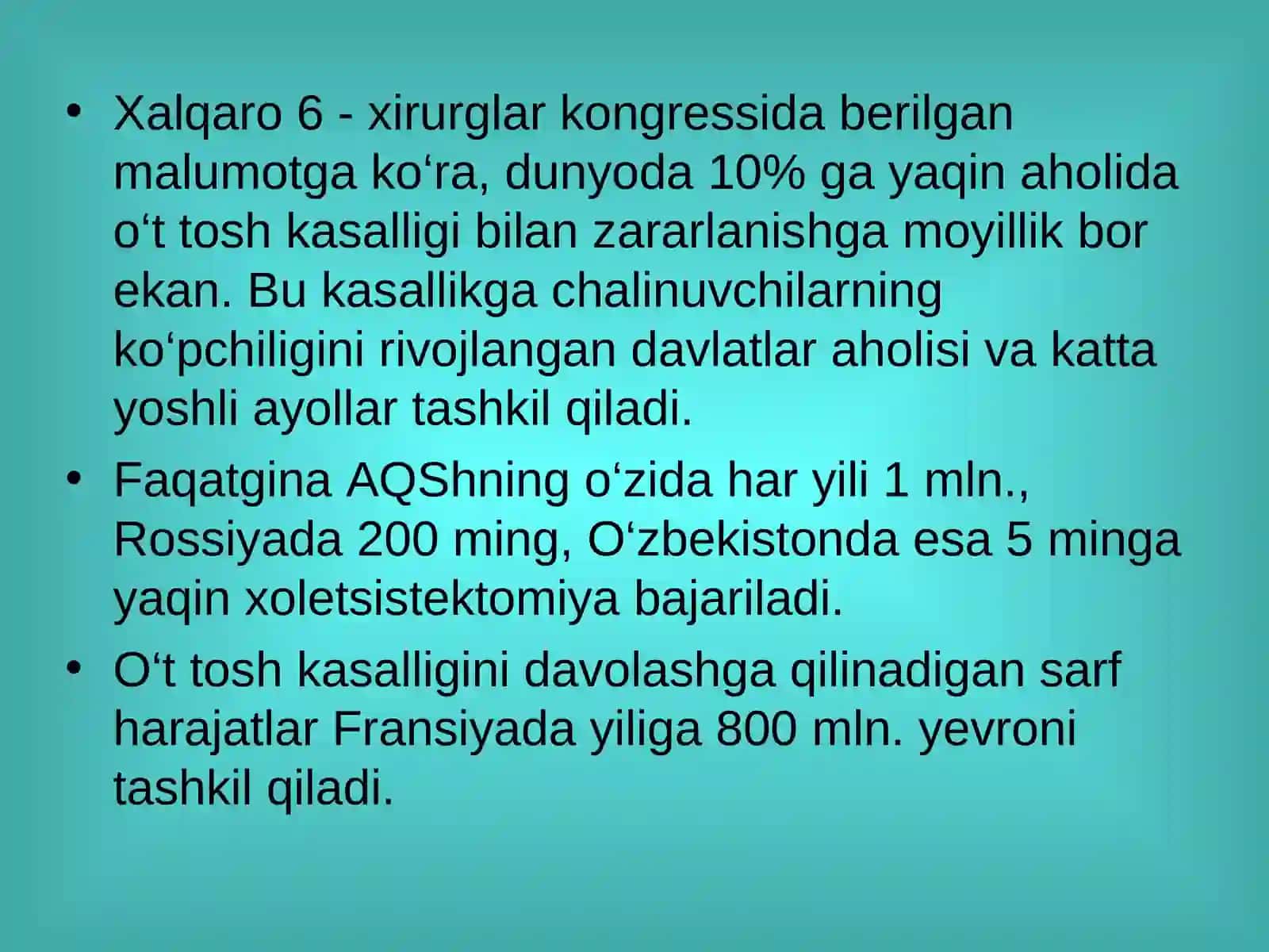 O‘t tosh kasalligi. Xoletsistitlar, diagnostikasi va davolash 2