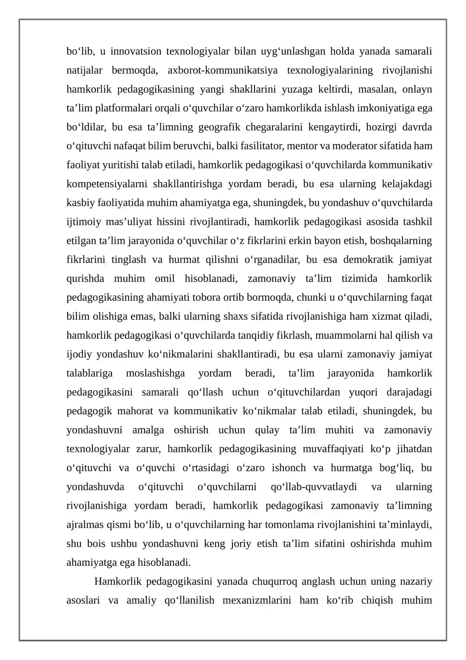 Hamkorlik pedagogikasining tarkibiy qismlari va hozirgi zamon 2