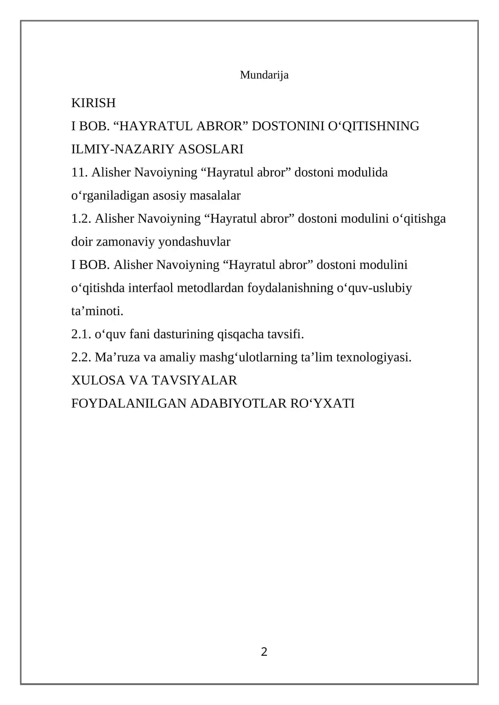 Alisher Navoiyning “Hayrat ul-abror” dostonini o‘rganishda interfaol metodlardan foydalanish 2