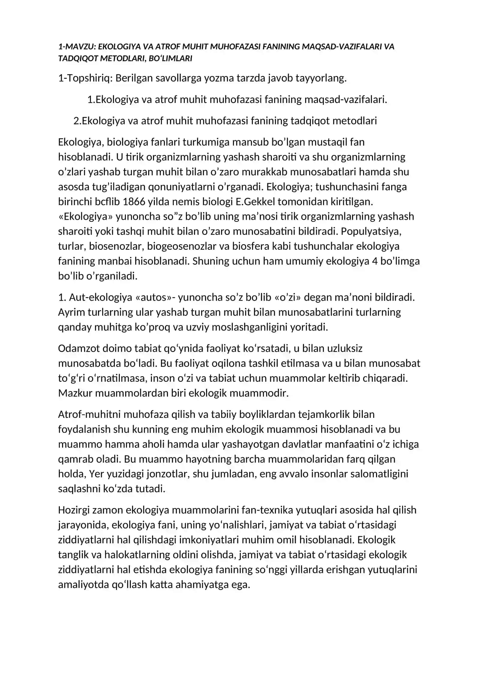 Ekologiya va Atrof Muhit Muhofazasi 2