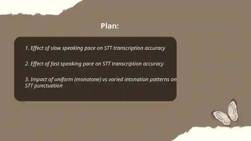 Manage teacher voice - experiment with pace |intonation; record effect on STT 2