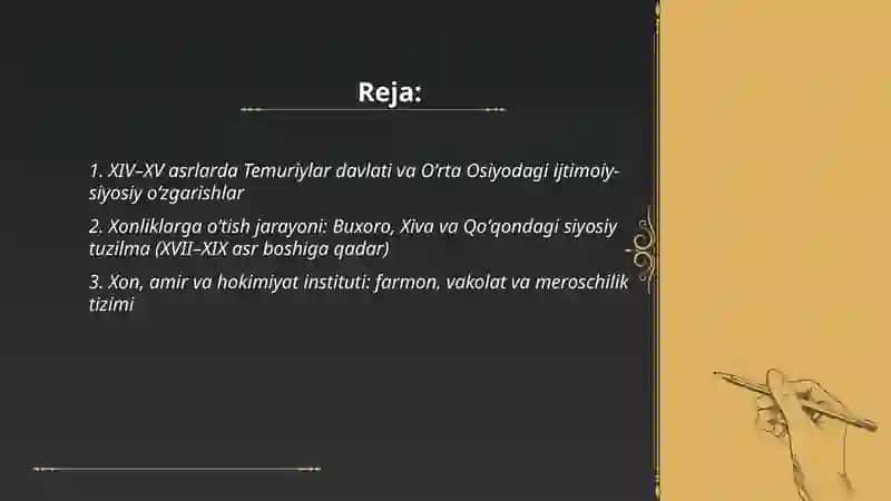 XIV-XIX asr birinchi yarmida O'rta Osiyodagi ijtimoiy O'rta -siyosiy axvol 2
