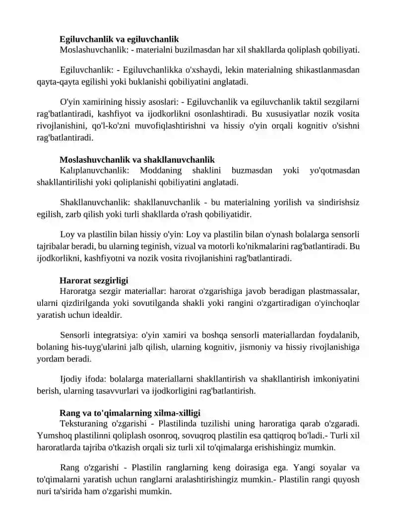 Loy Va Plastilindan OʻYinchoqlar Yasashning Sensor Asoslari 2