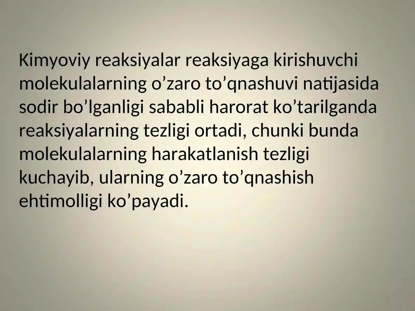 Kimyoviy reaksiyalar tezligi va harorat 2