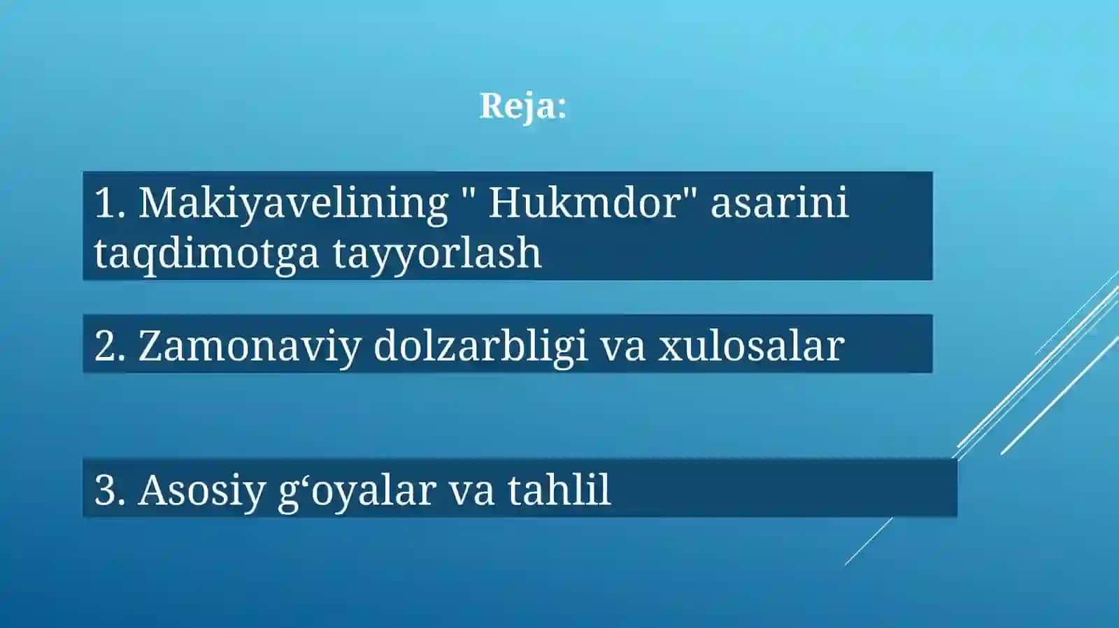 Makiyavelining "Hukmdor" asarini taqdimot gatayyorlash 2