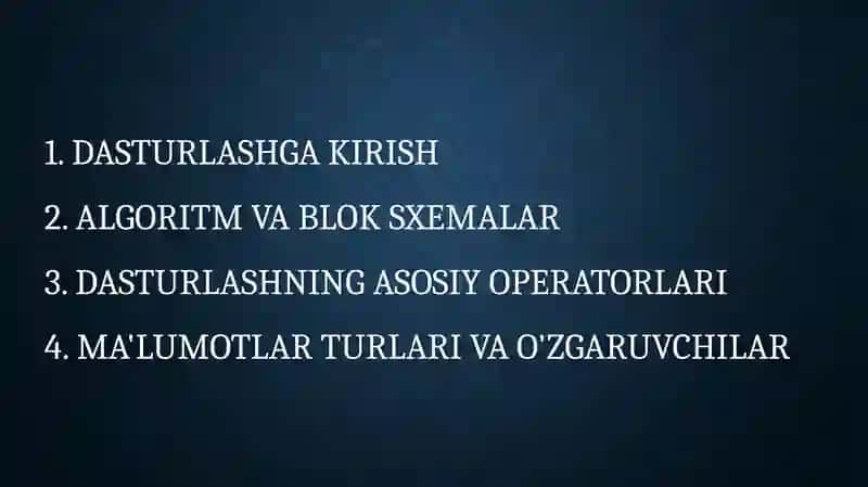 Dasturlashga kirish 2