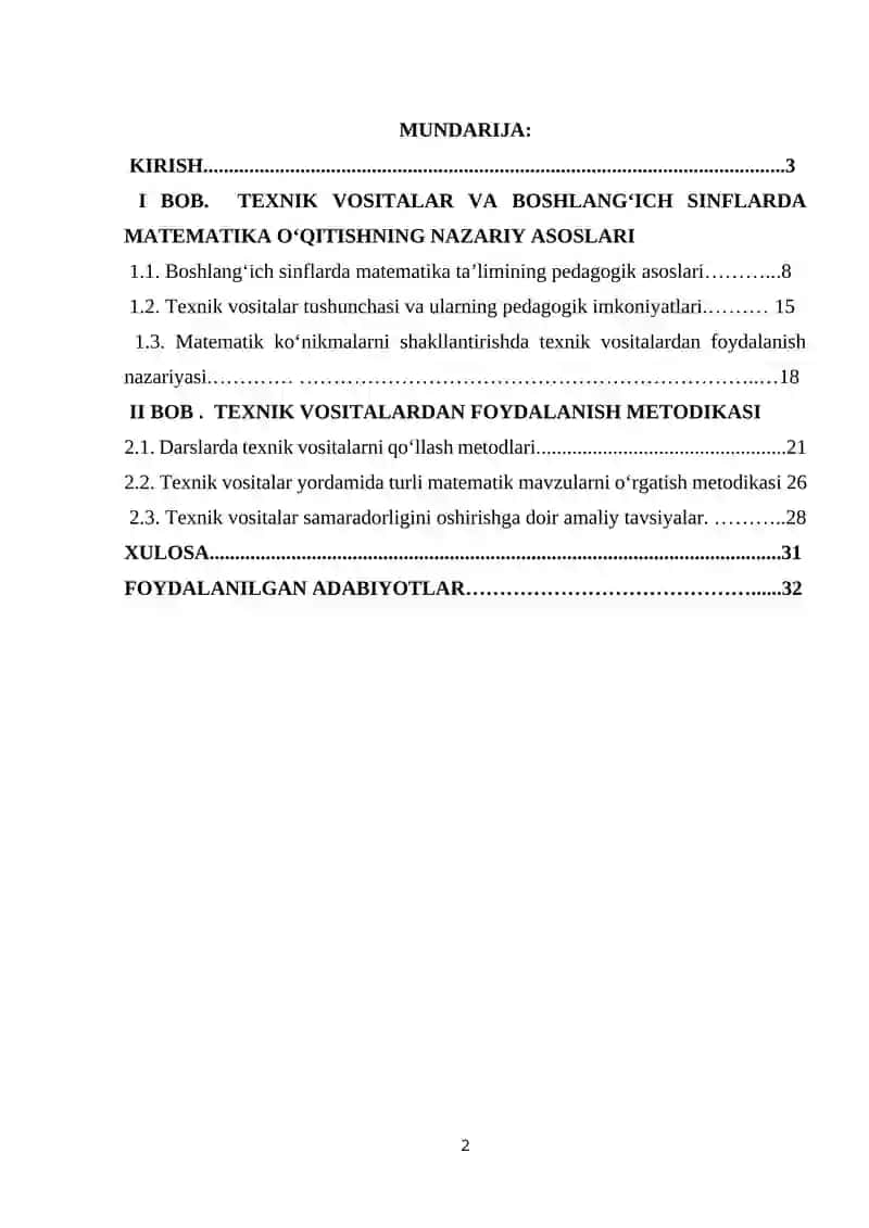 BOSHLANG‘ICH SINFLARDA MATEMATIKA O‘QITISHDA TEXNIK VOSITALARDAN FOYDALANISH METODIKASI 2