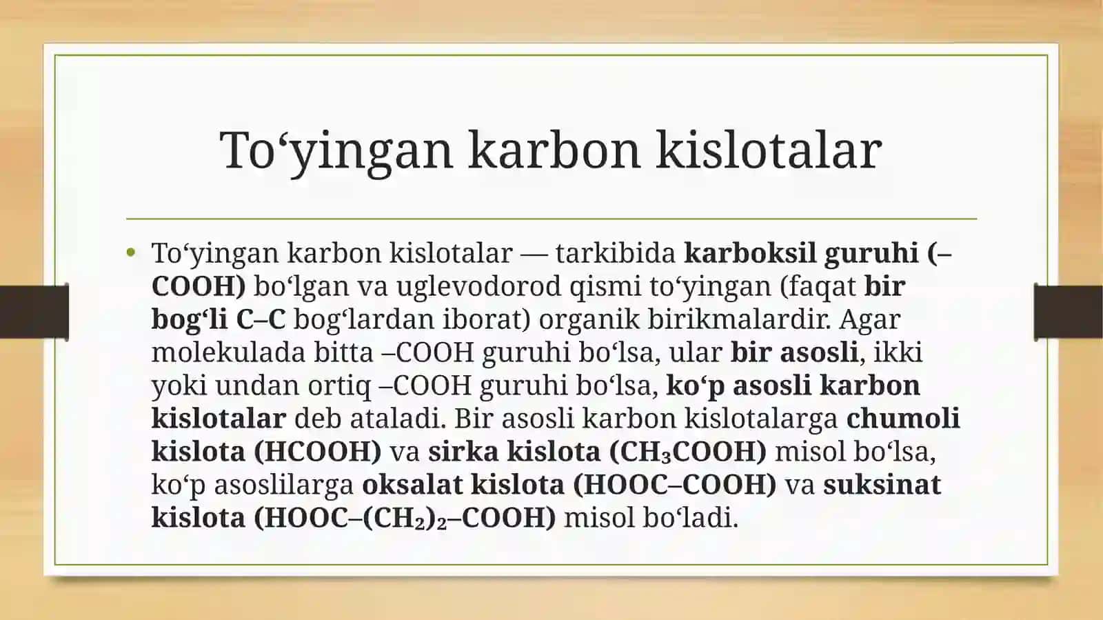 To‘yingan bir va ko‘p asosli karbon kislotalarni o‘rganish 2