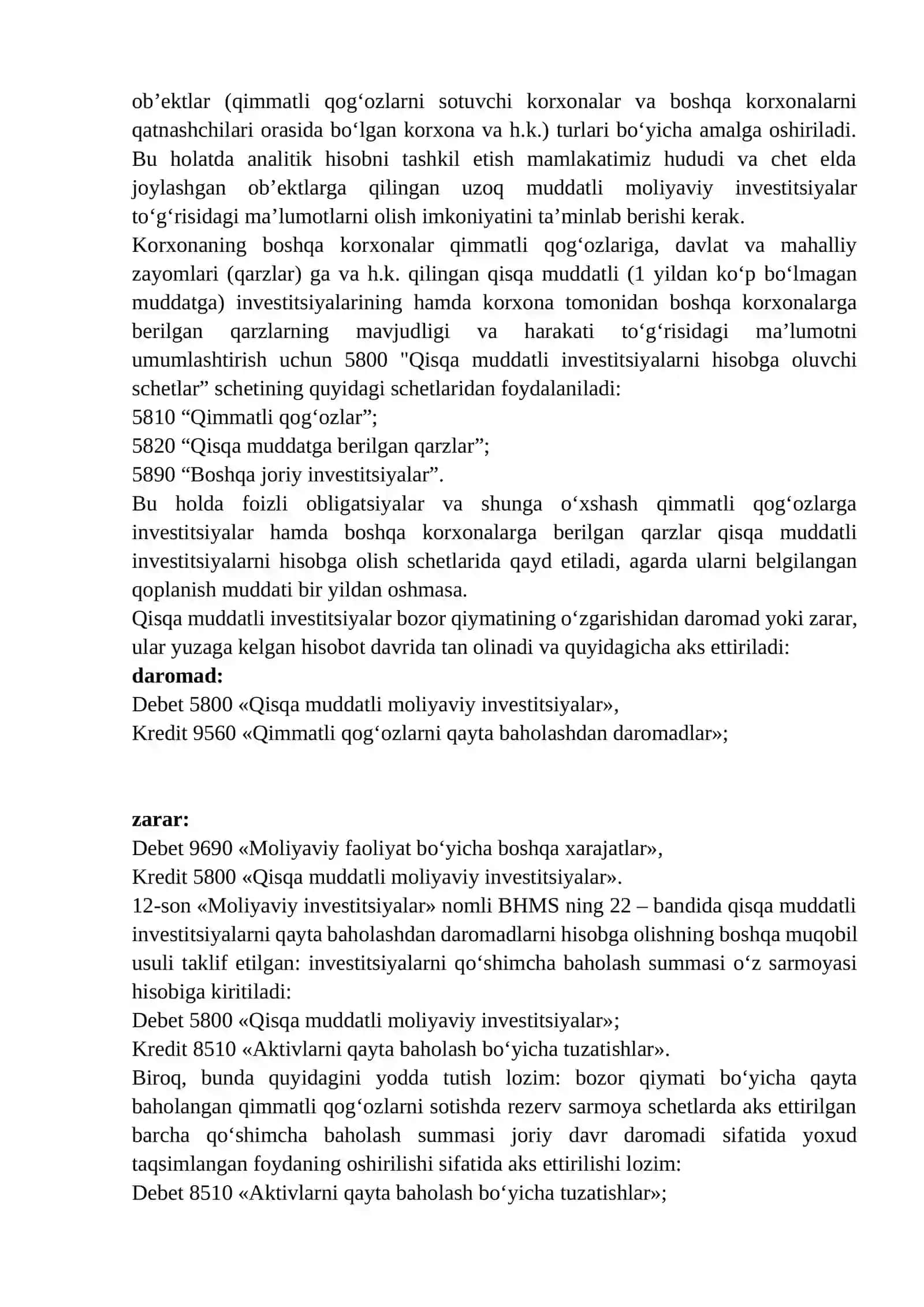 Qimmatli qog‘ozlar sotib olish va sotish bo‘yicha muomalalarni hisobga olish 2
