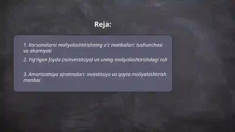 Korxonalarni moliyalashtirishni òz manbalari 2