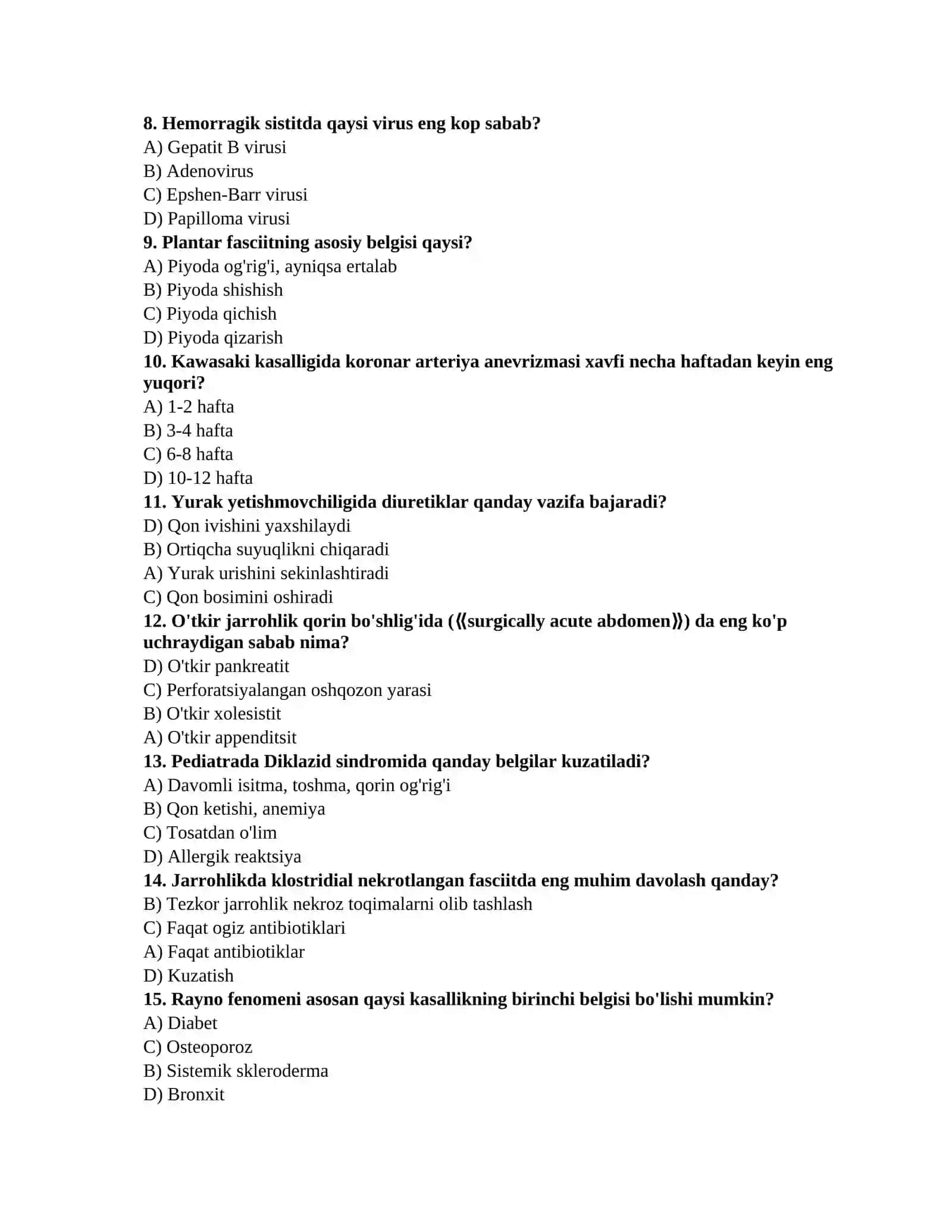 Tibbiyot fanidan test 2