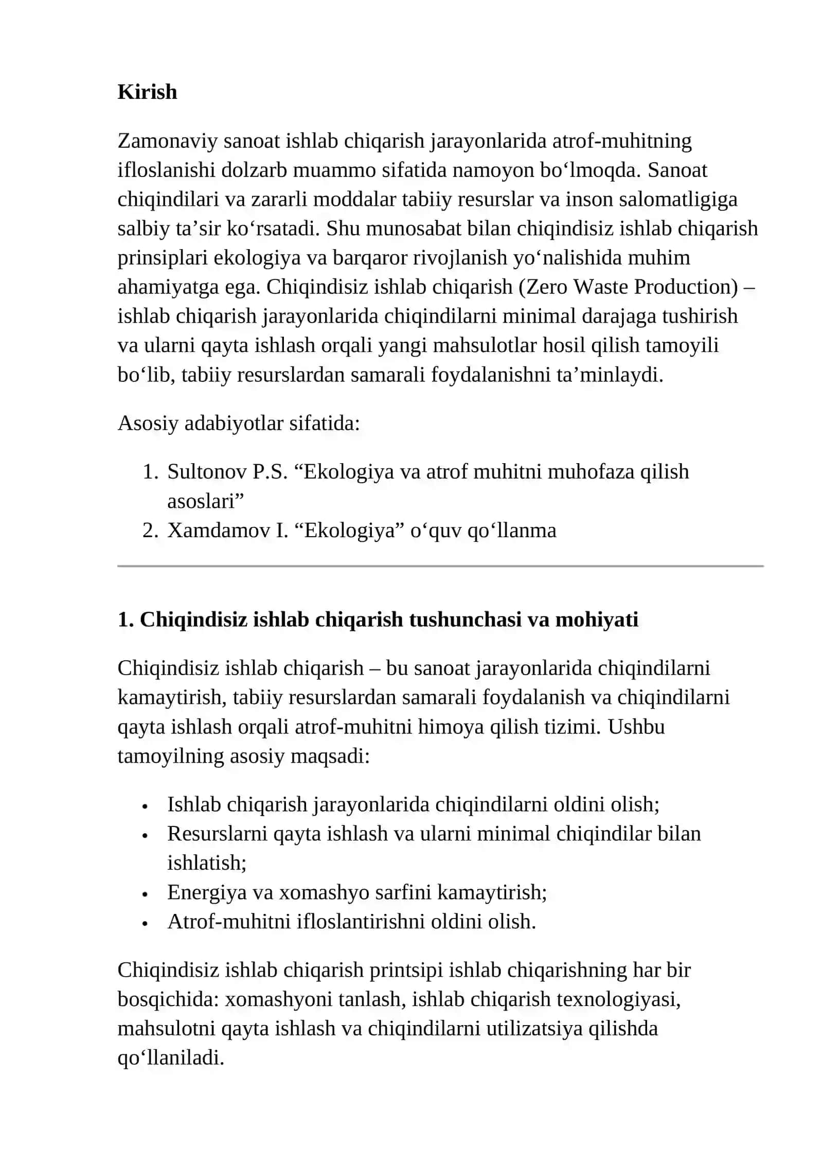 Chiqindisiz ishlab chiqarish prinsiplari 2