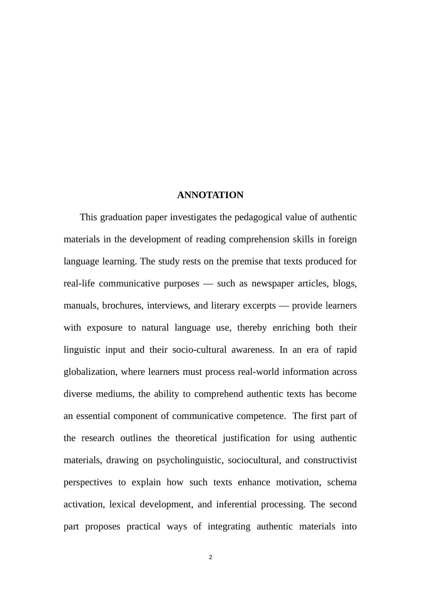 The role of authentic materials in enhancing reading comprehension 2