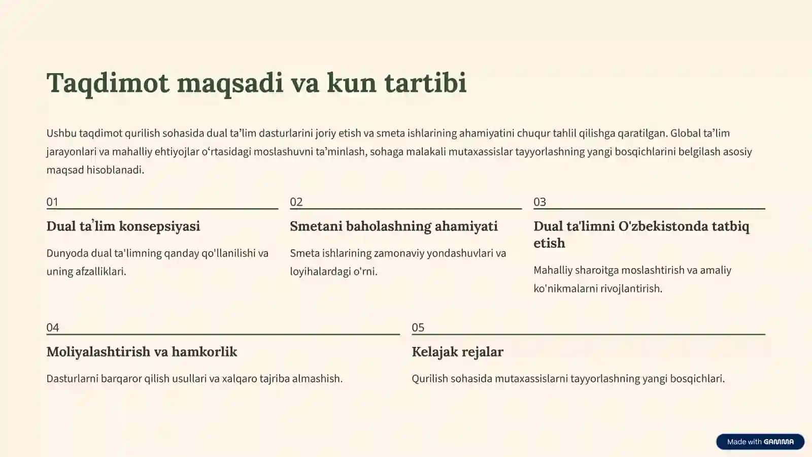 Qurilish sohasida dual taʼlim dasturlari va smeta ishi: global taʼlim jarayonlari moslashuvi 2
