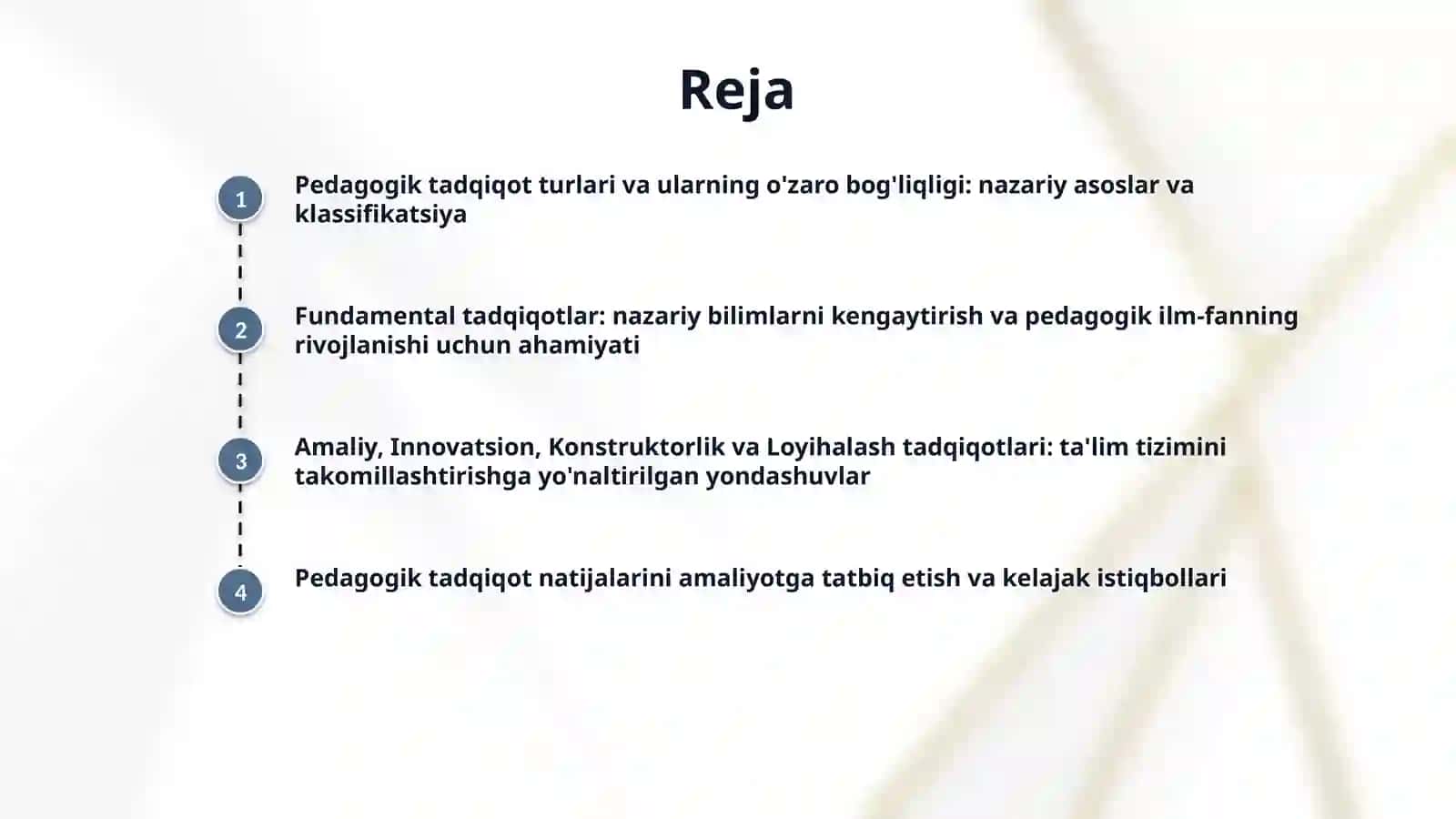 Pedagogikada ilmiy tadqiqotning asosiy tiplari: fudamental amaliy innovatsion konstruktorlik loyhalash 2