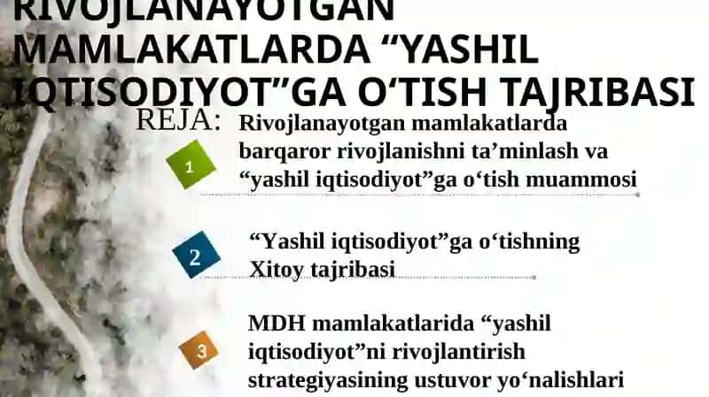 RIVOJLANAYOTGANMAMLAKATLARDA “YASHIL IQTISODIYOT”GA O‘TISH TAJRIBASI 2
