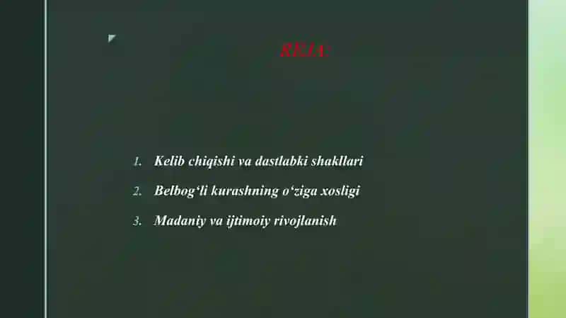 Belbog'li kurashning rivojlanish tarixi 2