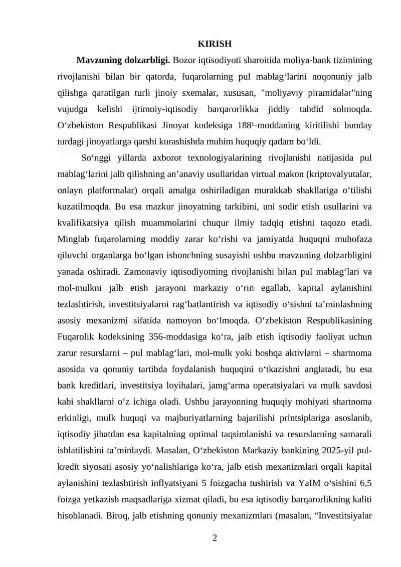 PUL MABLAGʻLARINI VA (YOKI) BOSHQA MOL-MULKNI JALB ETISHGA DOIR NOQONUNIY FAOLIYAT 2