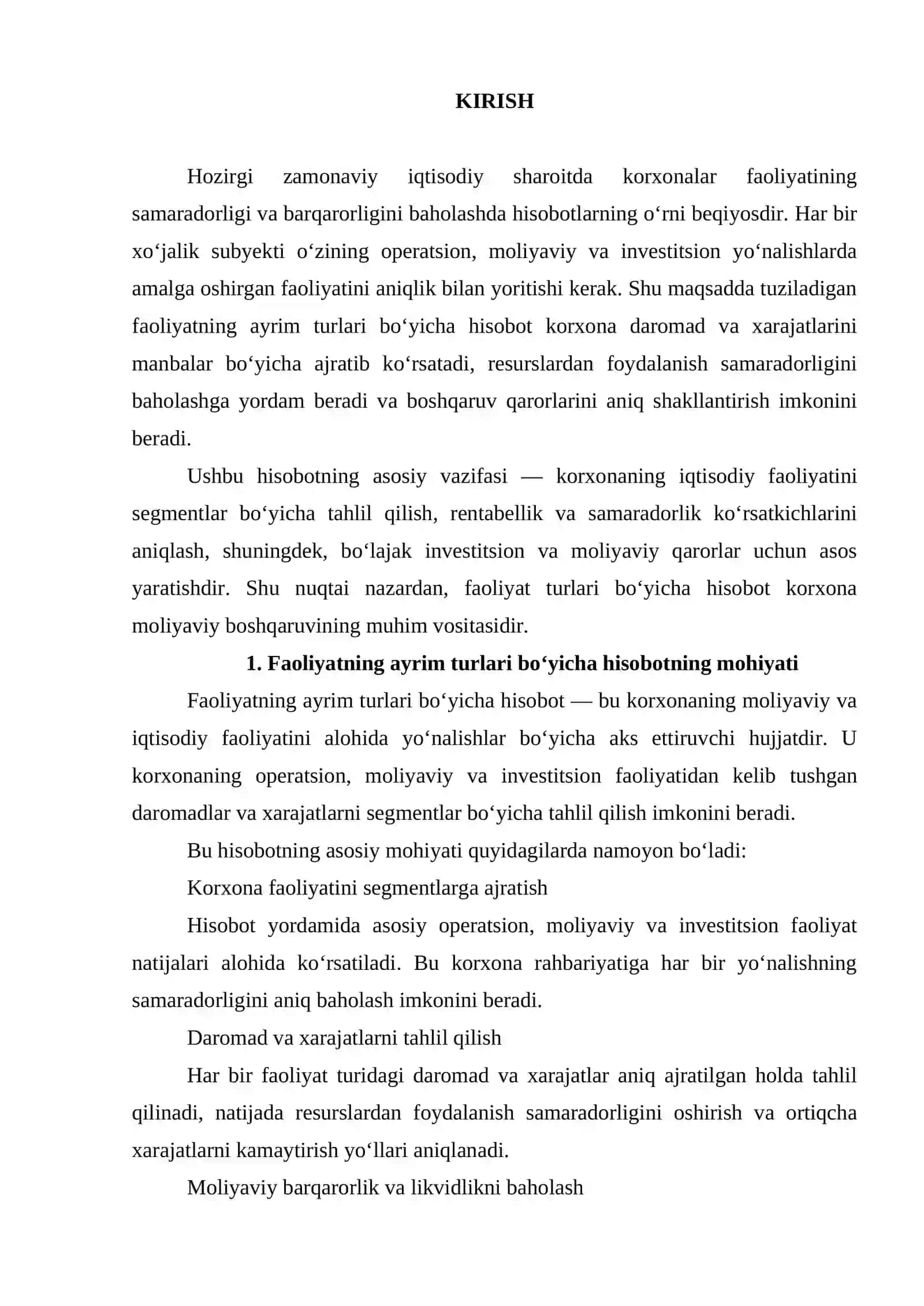 Faoliyatning  ayrim turlari boyicha hisobot 2