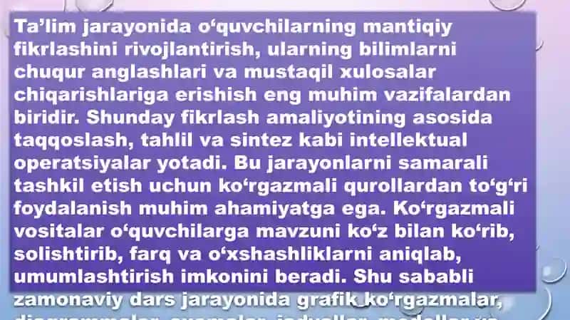 Taqqoslash, tahlil va sintez tushunchalarini shakllantirishda foydalaniladigan ko'rgazmali 2