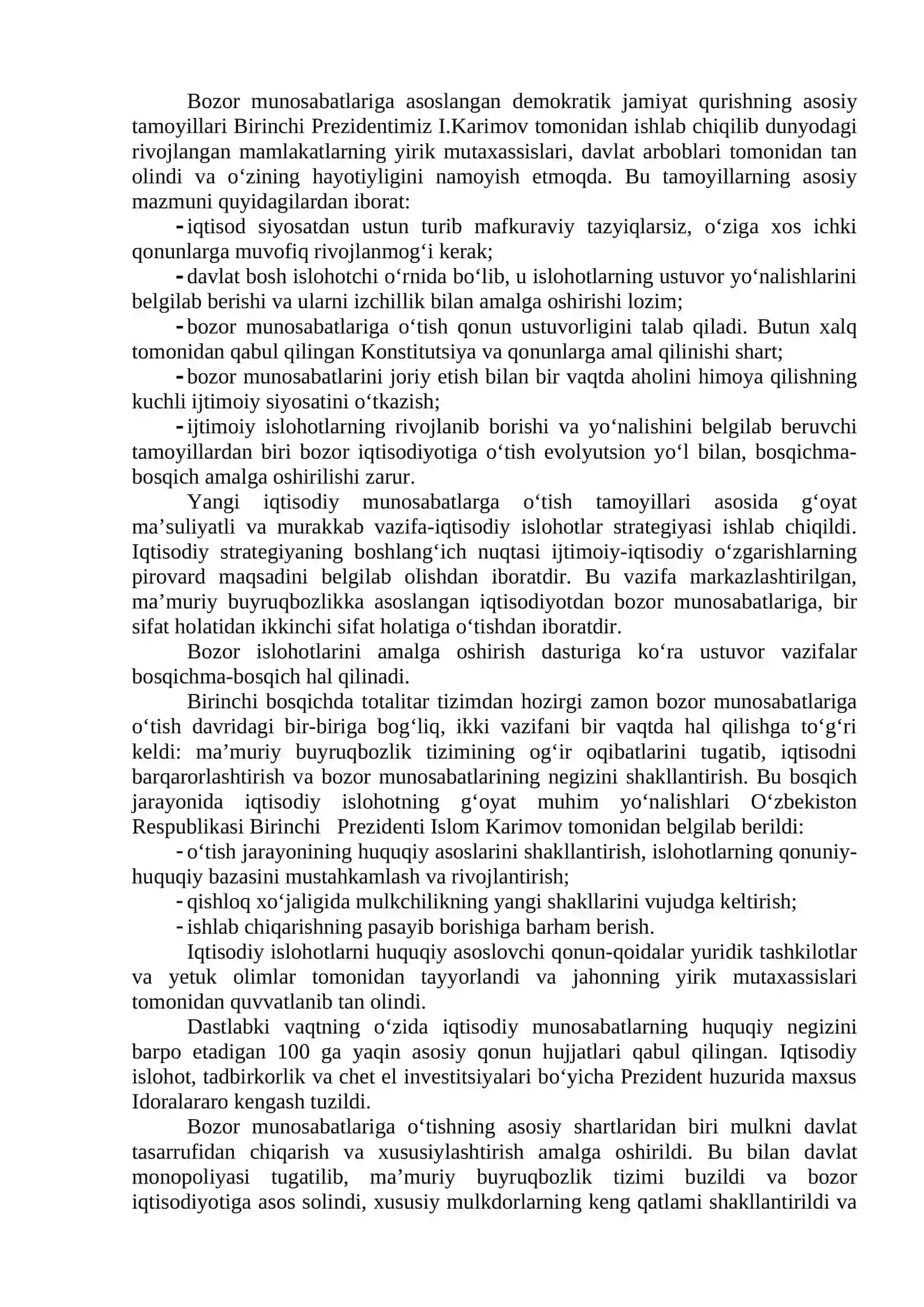 Iqtisodiy islohotlar, bozor munosabatlarining shakillanishi 2