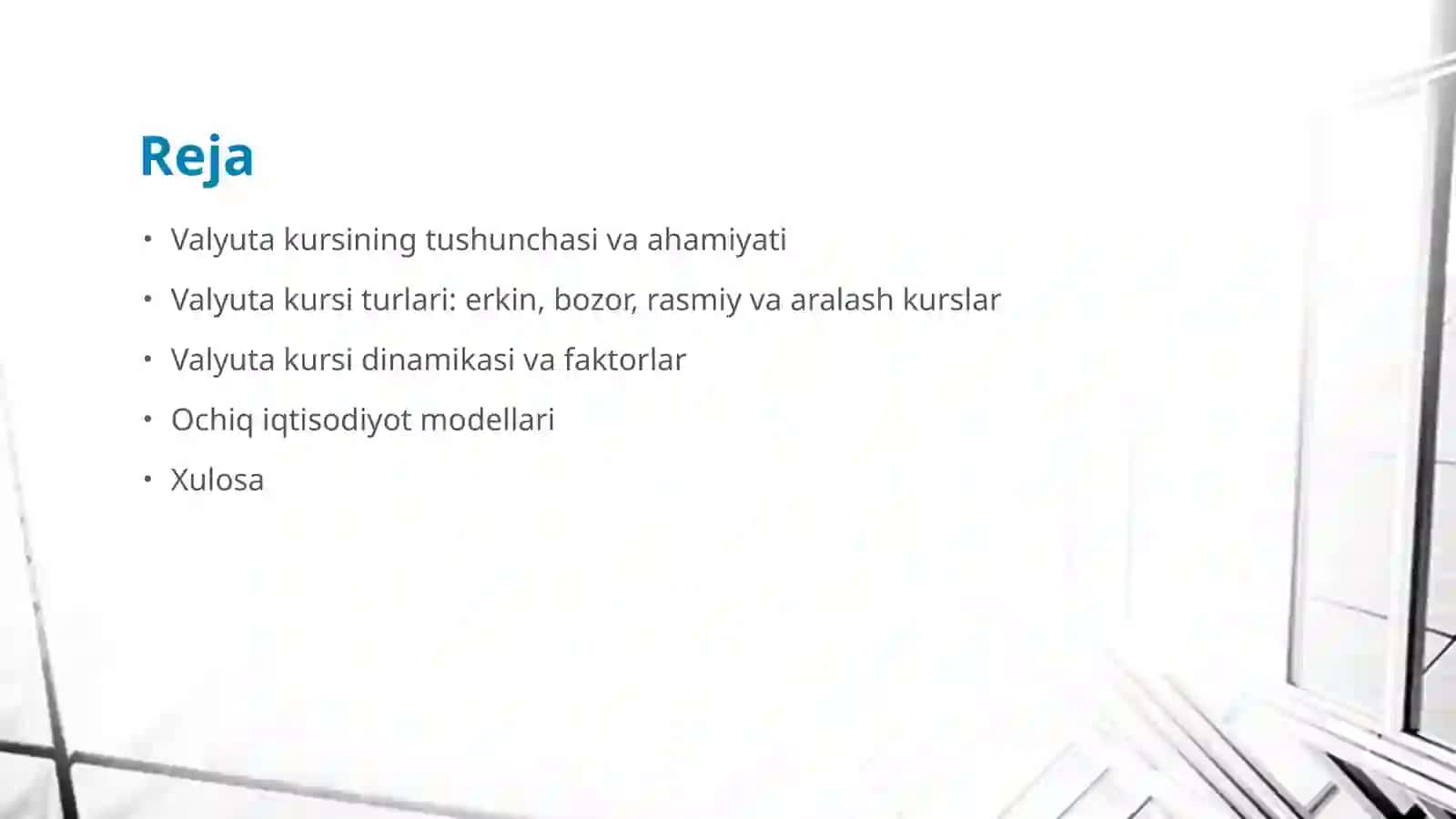 Valyuta kursi dinamikasi va ochiq iqtisodiyot modellari 2