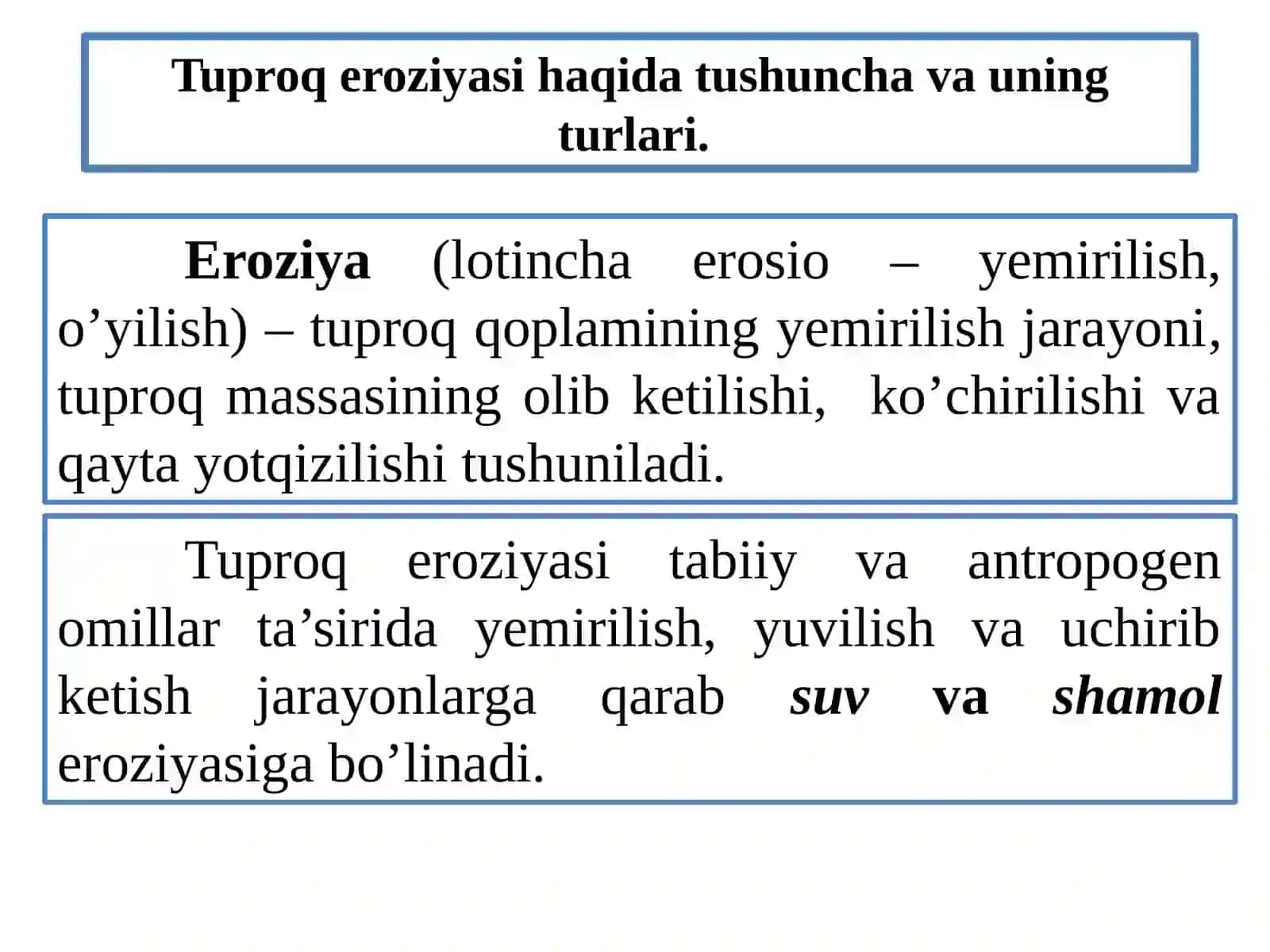 13 TUPROQ EROZIYASI VA DEGRADATSIYASI, ULARGA QARSHI KURASH CHORALARI 2