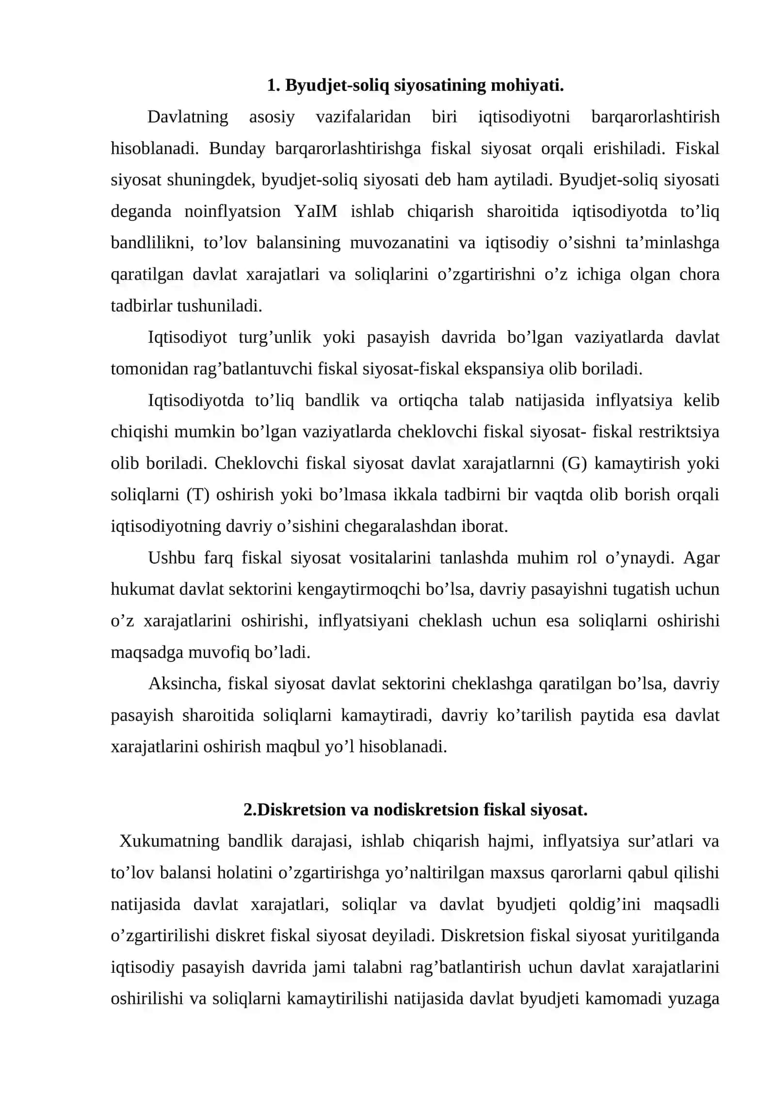 Byudjet-soliq siyosati 2