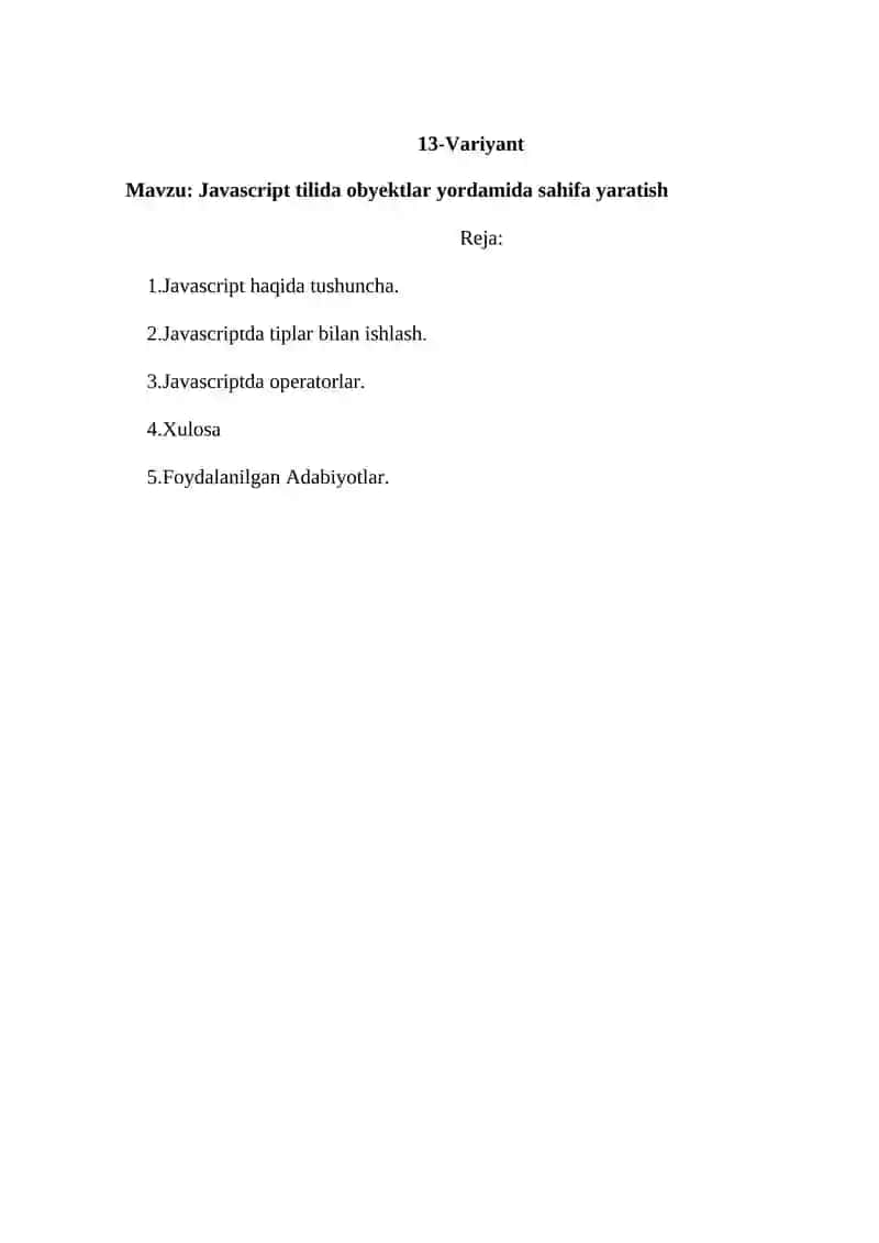 Javascript tilida obyektlar yordamida sahifa yaratish 2