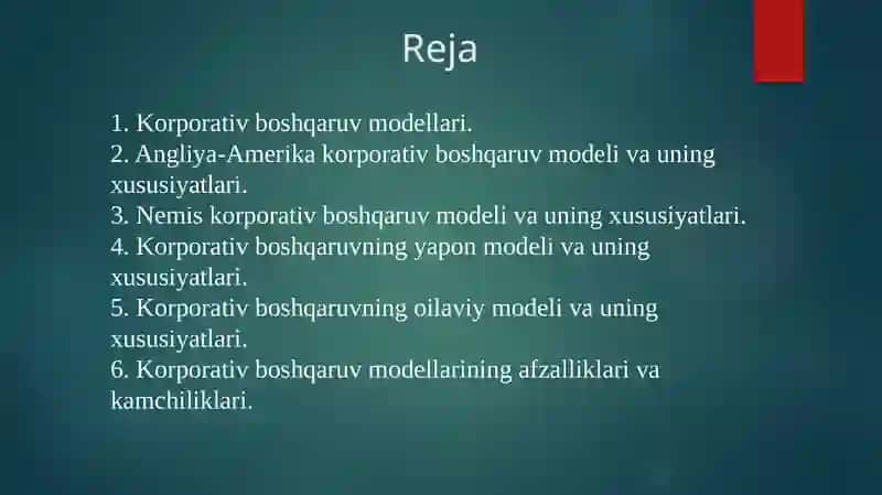 Tijorat banklarida korporativ boshqaruv modellari 2